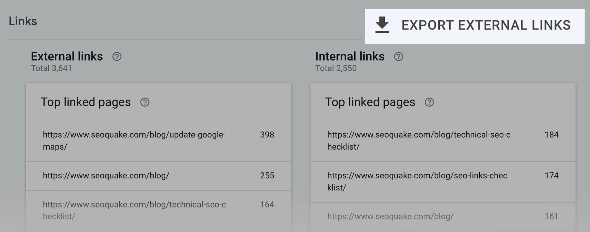 Esportare link esterni su Search Console