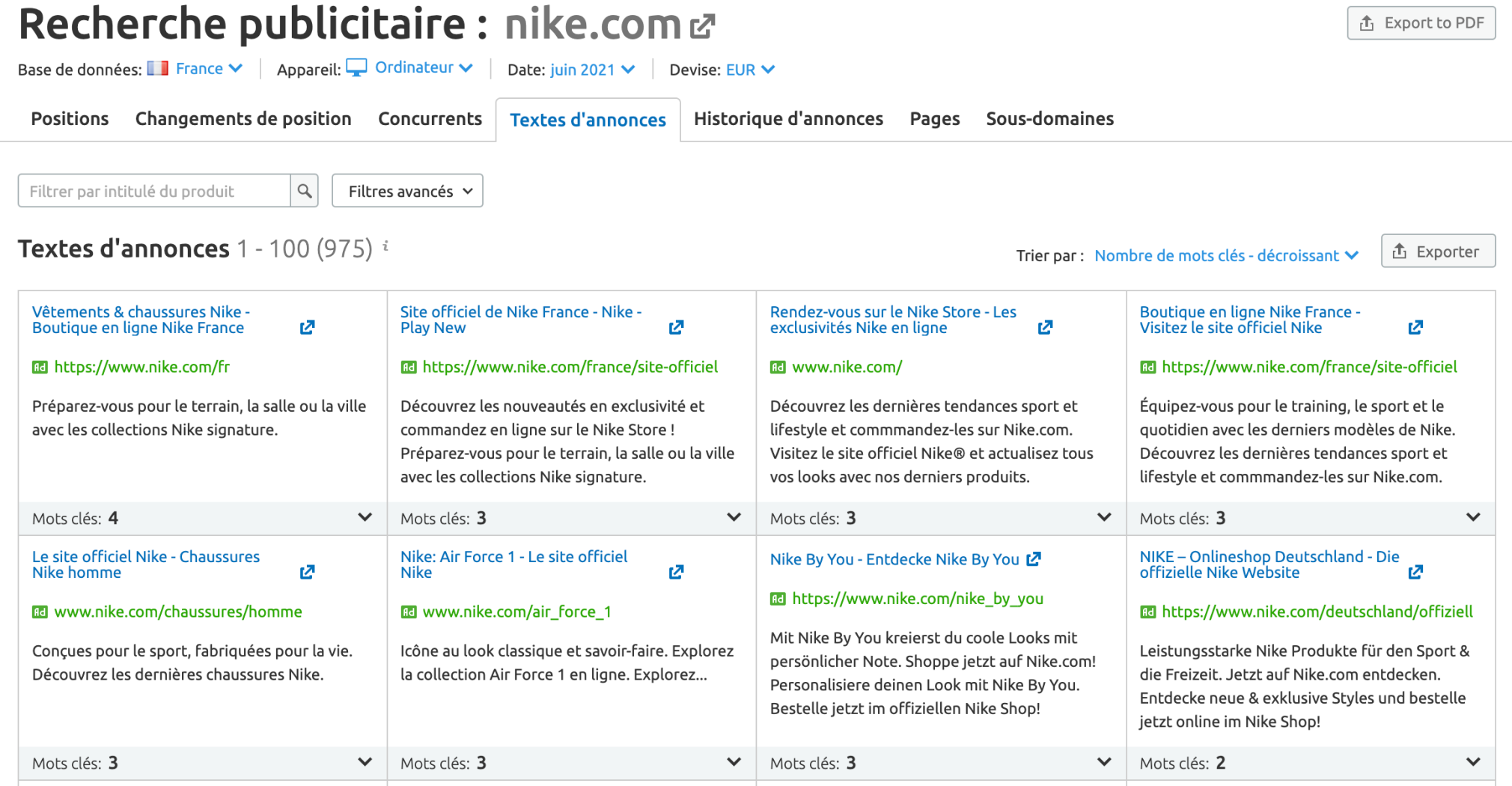 nike textes d'annonces