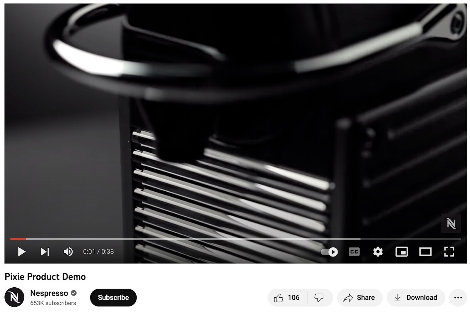 Nespresso's "Pixie Product Demo" video on YouTube