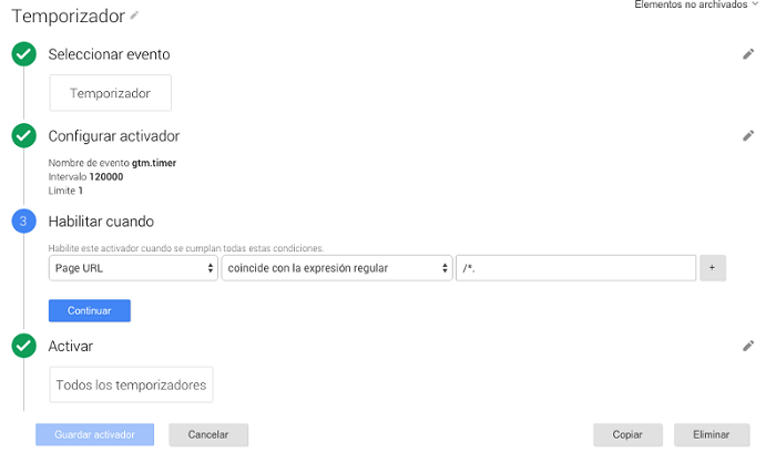 Temporizador de Tag Manager