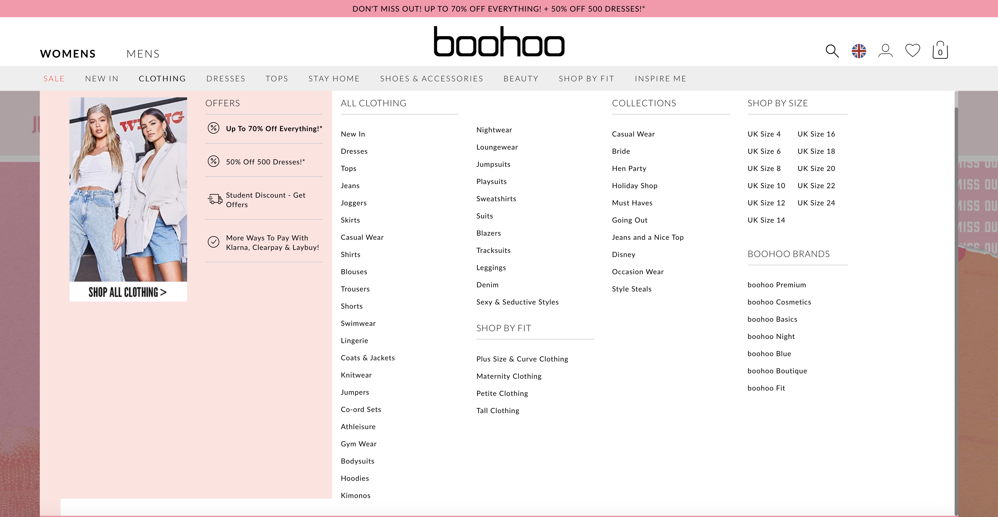 बोहो के नेविगेशन मेनू