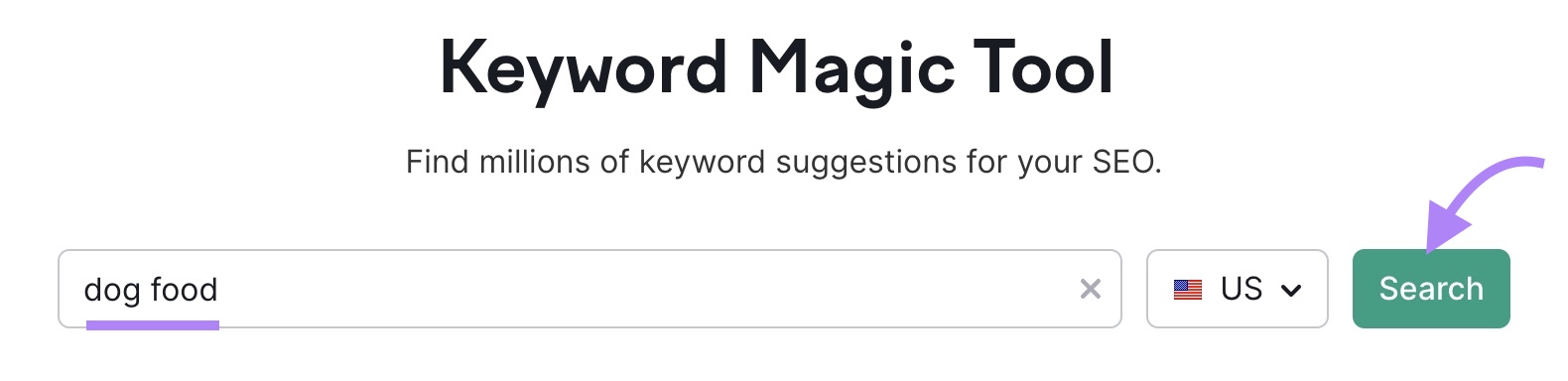 Keyword magic tool search bar with the term ' food' entered.
