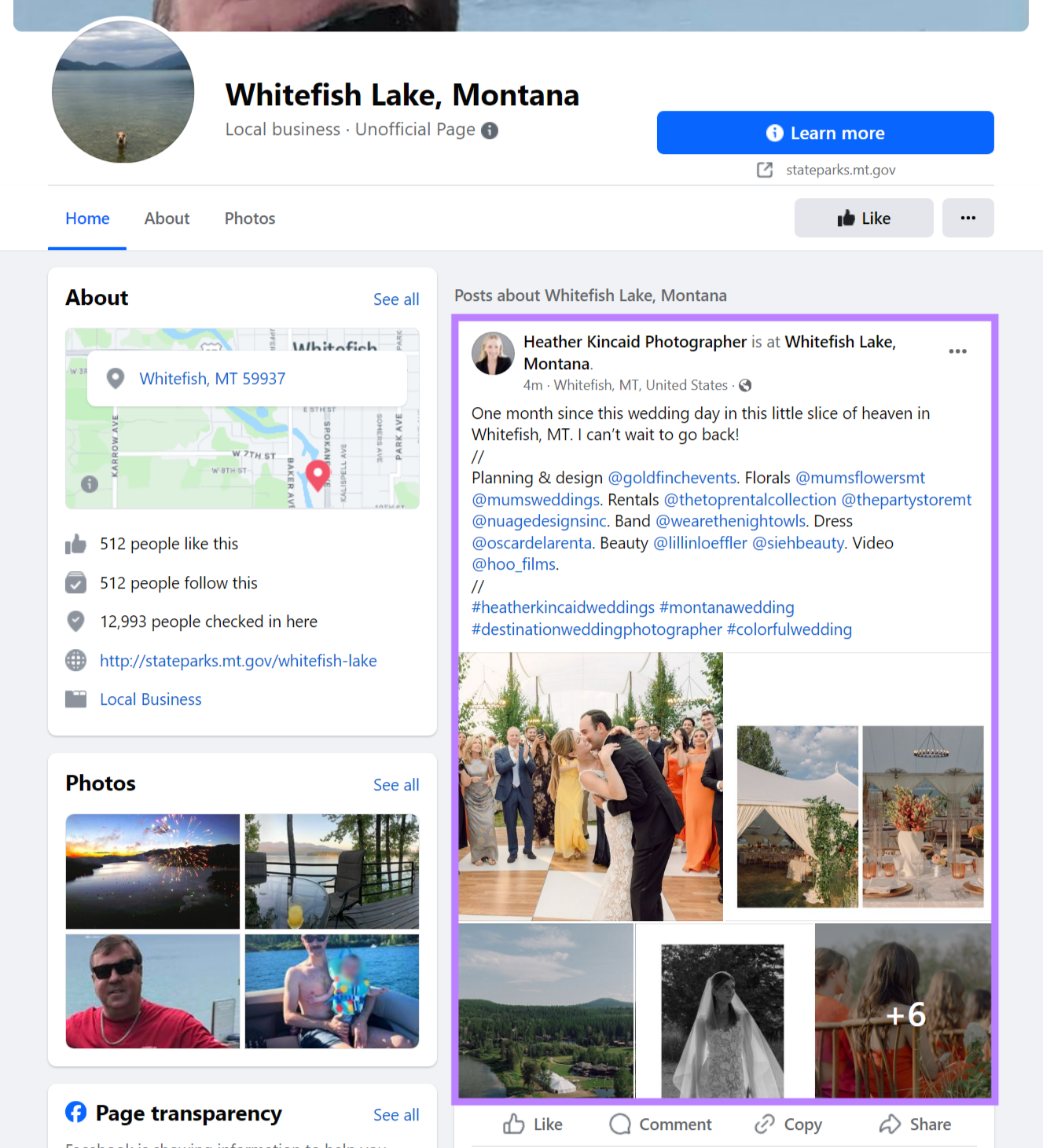 a photographer created a post that tags Whitefish Lake and includes photos taken at that location