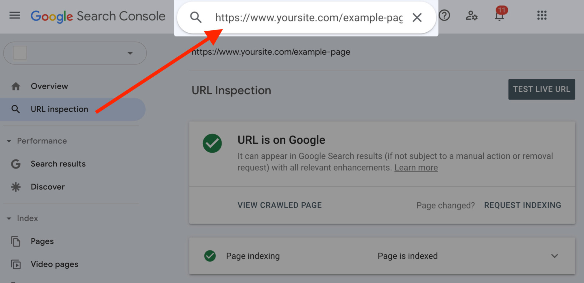 Search console's URL inspection tool