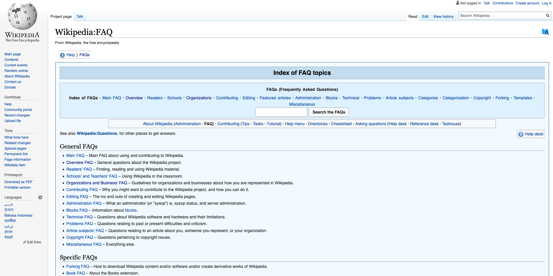 Wikipedia FAQ page example