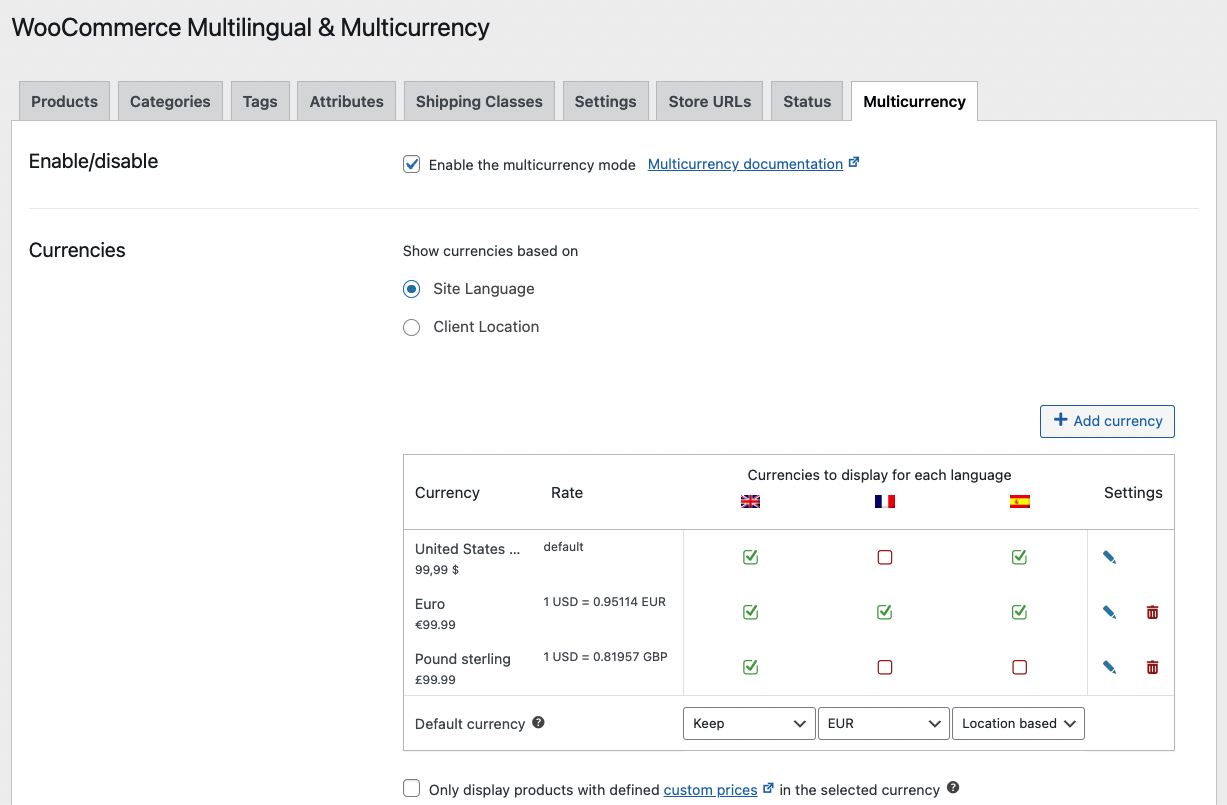 WooCommerce Multilingual & Multicurrency page