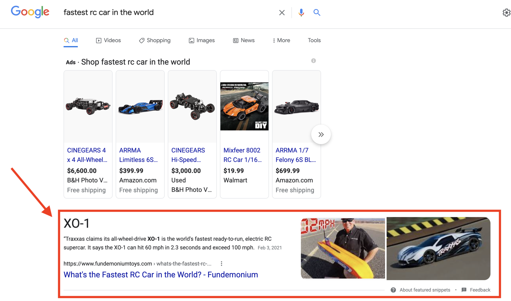 Fastest RC car featured snippet