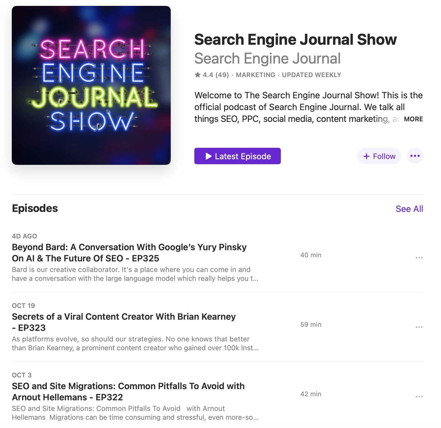 Search Engine Journal Show podcast page