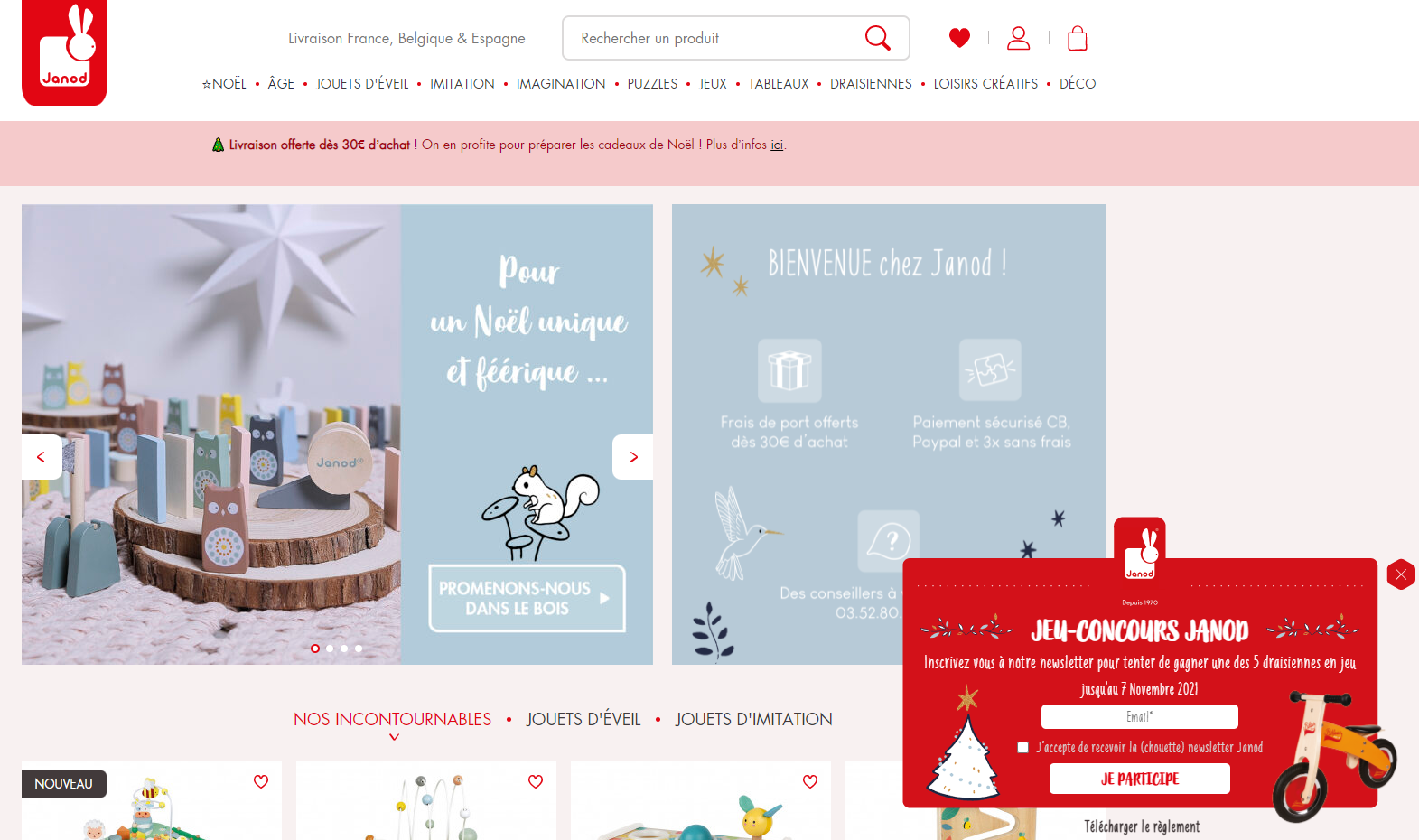 Pop-up inscription newsletter comprenant un jeu concours Noël