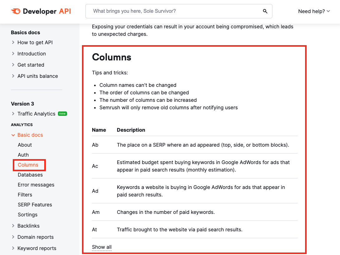 semrush api docs