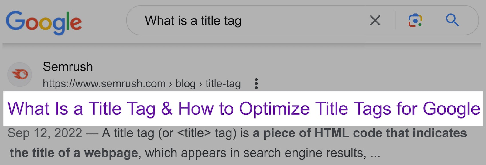 An example of an title tag on Google SERP