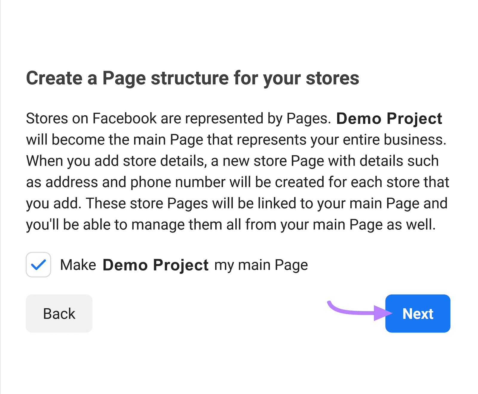 "Make Demo Project my main page" box clicked
