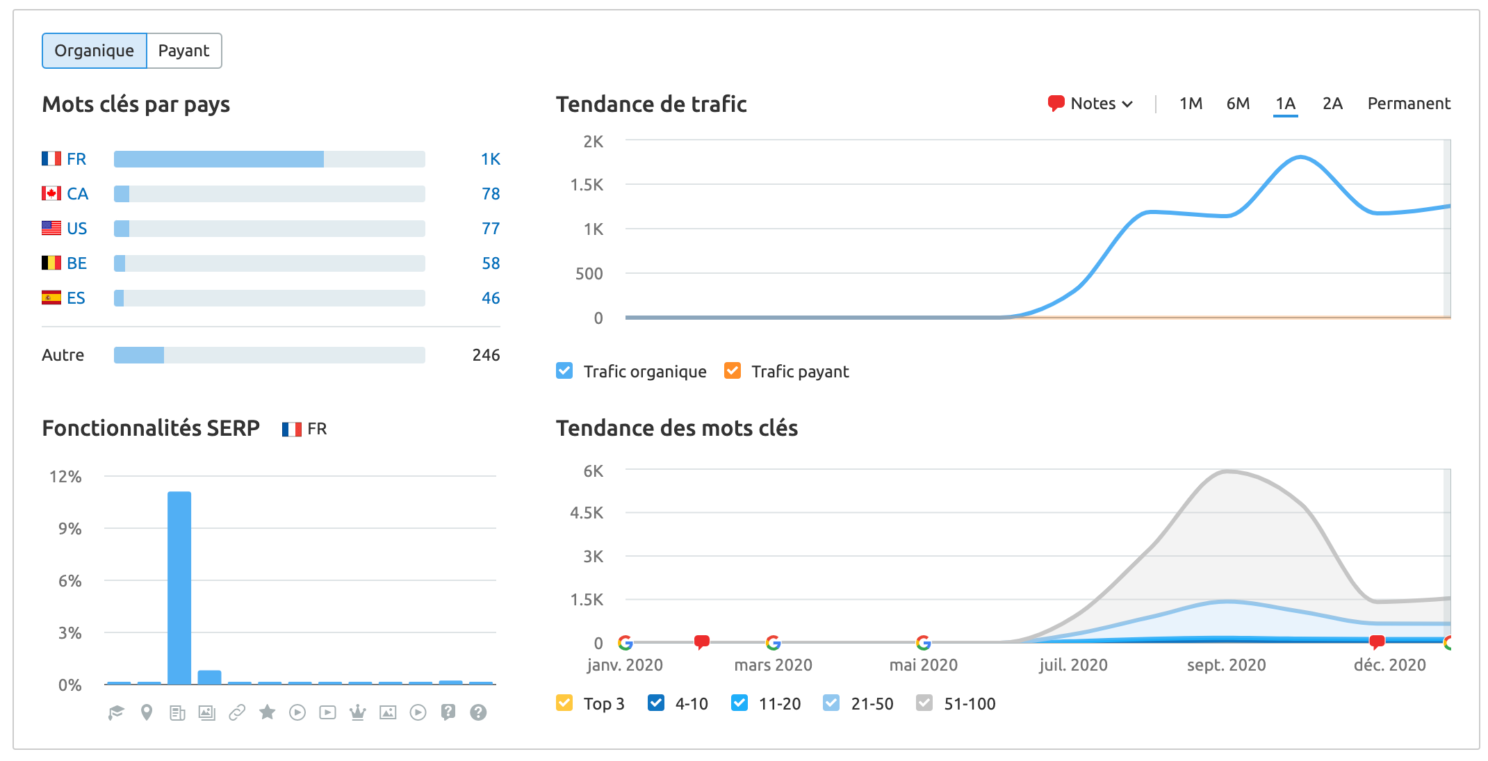 vue d'ensemble du domaine - semrush