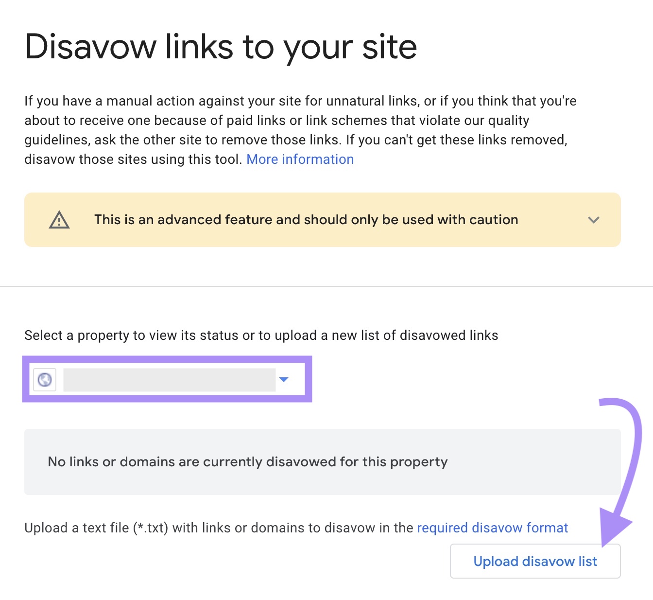 Disavow Links tool page