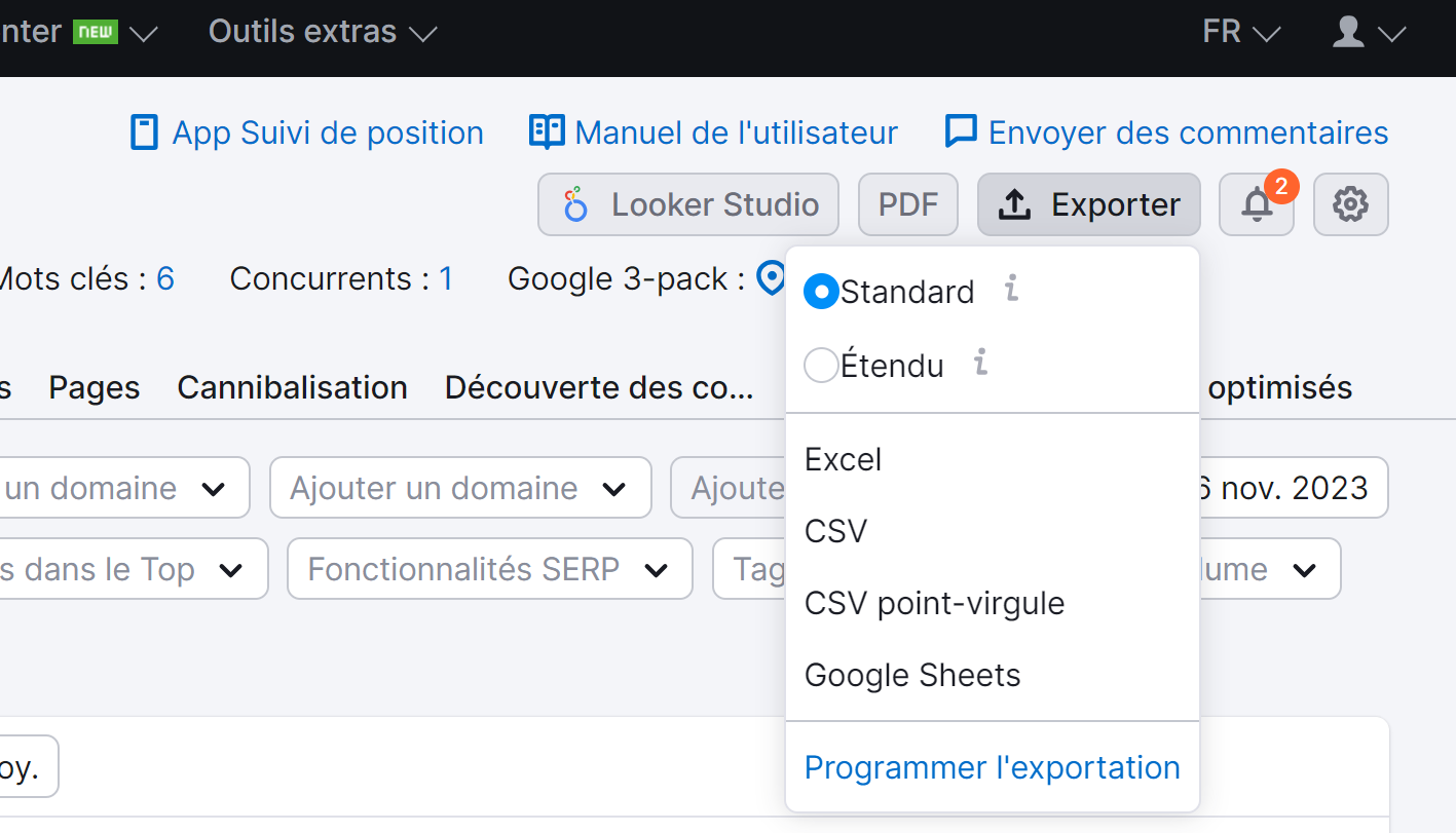 Comment exporter des données dans l'outil Suivi de position