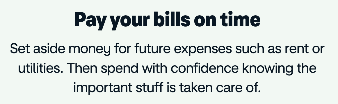 Monzo's "Pay your bills on time" copy