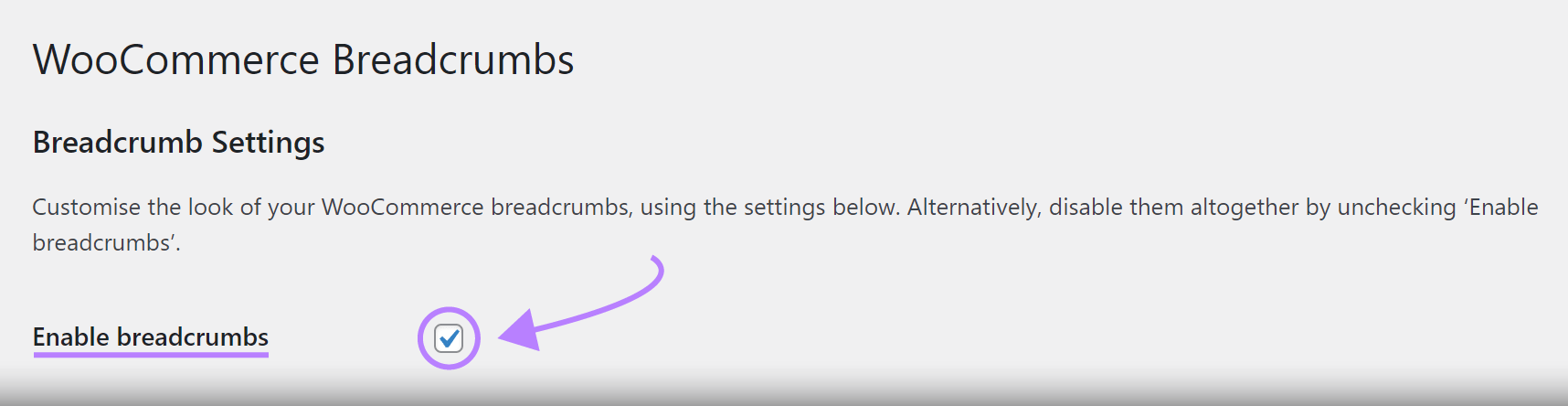 "Enable breadcrumbs" fastener  wrong   WC Breadcrumbs's settings page