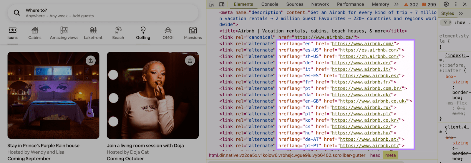 Hreflang property  connected  the backend of Airbnb's website