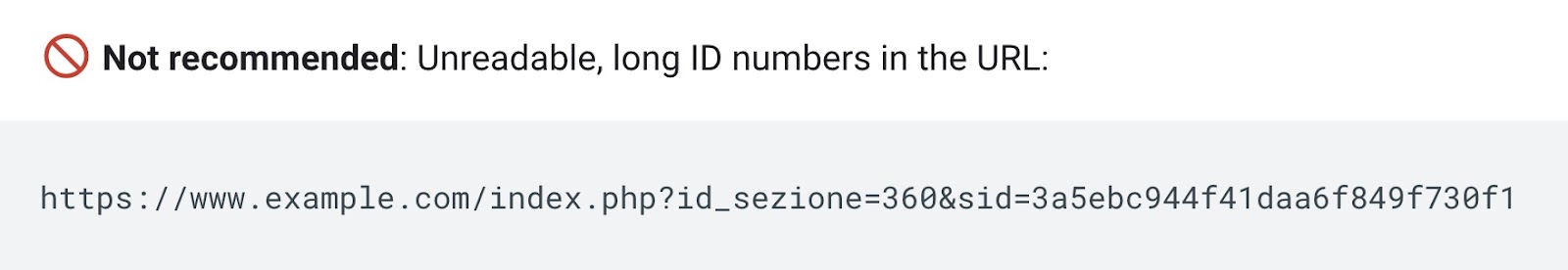 Google’s URL operation   guidelines bash  not urge  unreadable, agelong  ID numbers successful  the URL