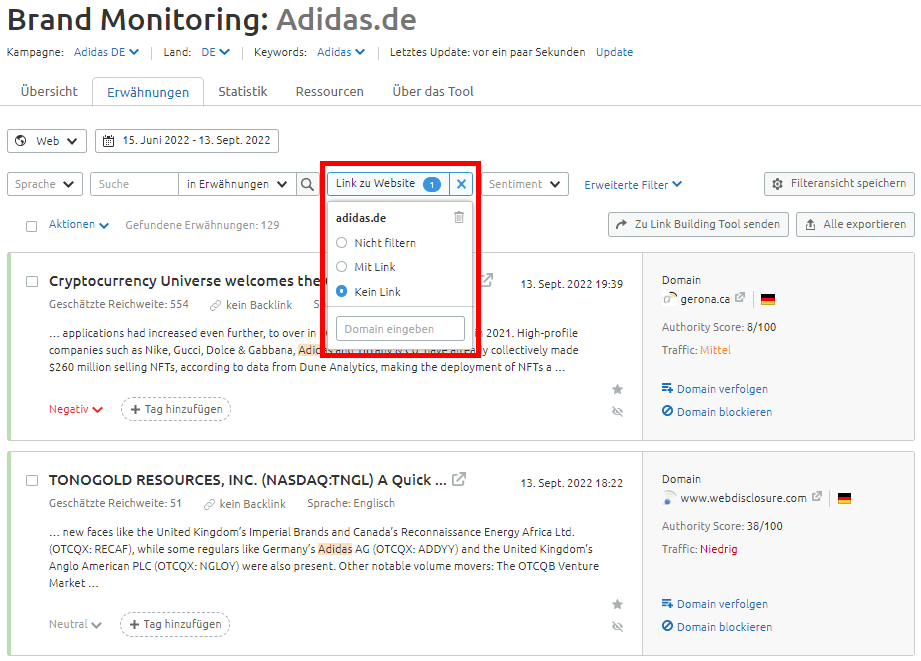 Screenshot: Semrush Brand Monitoring