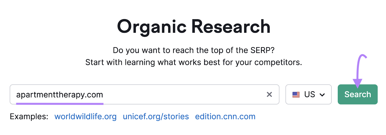 "apartmenttherapy.com" entered into Organic Research tool search bar