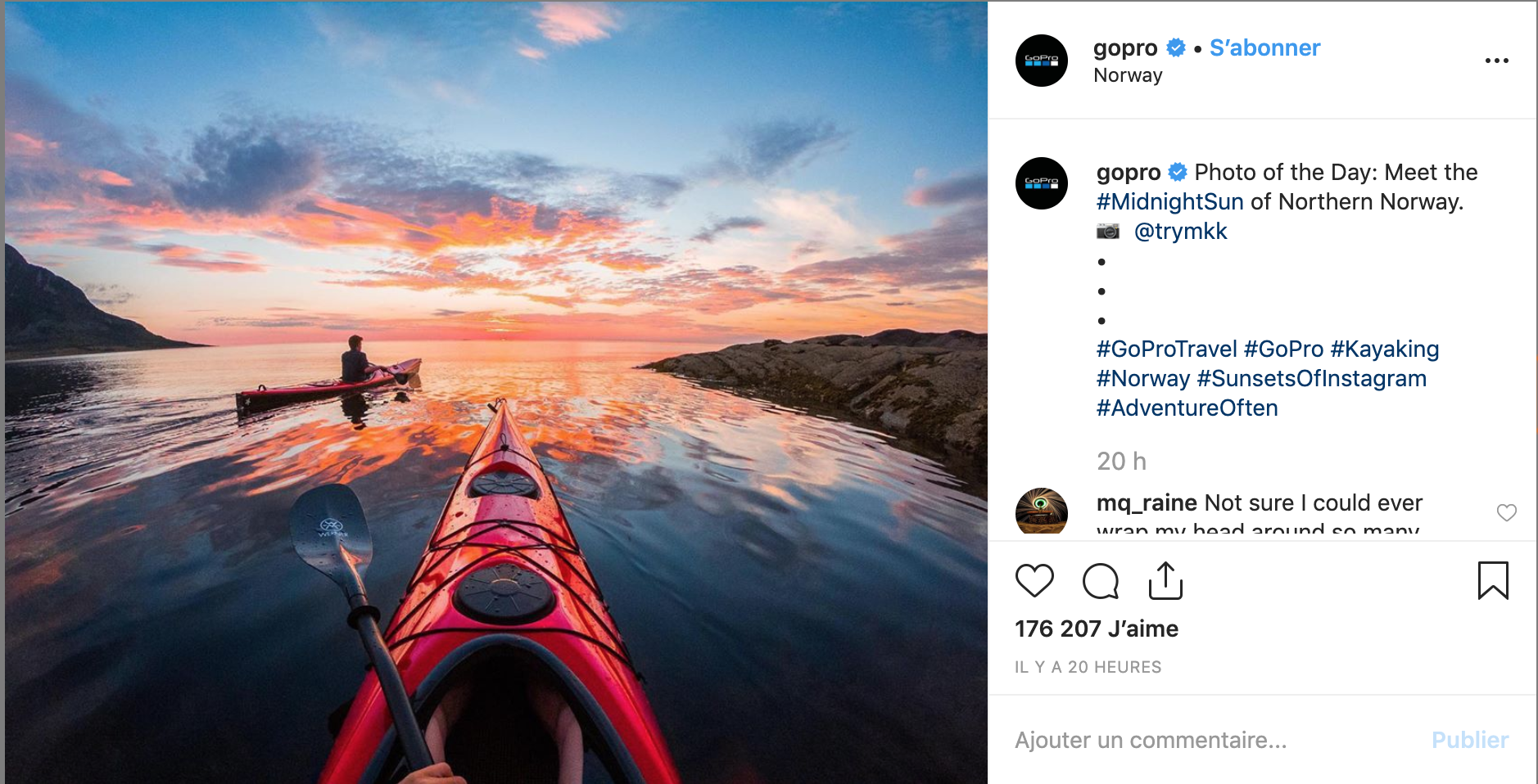 Un exemple de publication de GoPro sur Instagram.