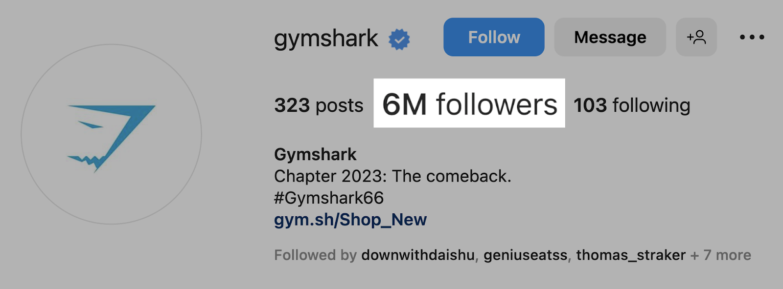 follower numbers highlighted for gymshark