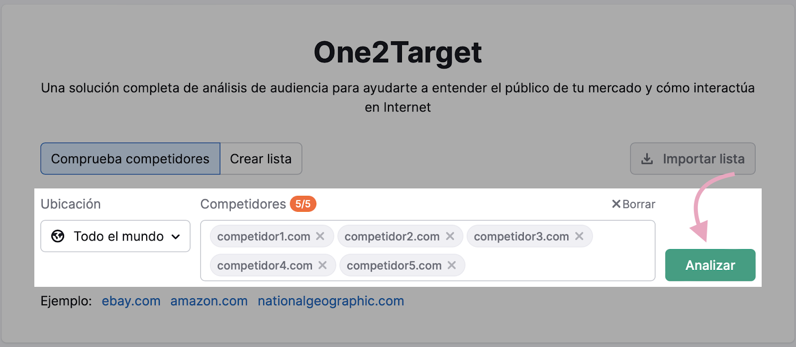 Analizar a tu competencia en One2Target de Semrush