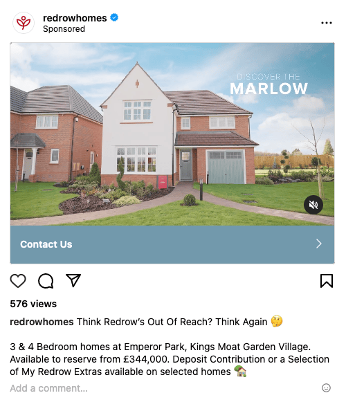 Redrow Homes's sponsored Instagram post