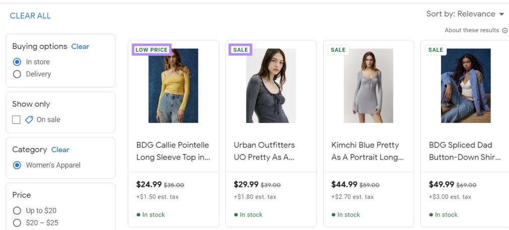 Product shows under "Women's Apparel" product category