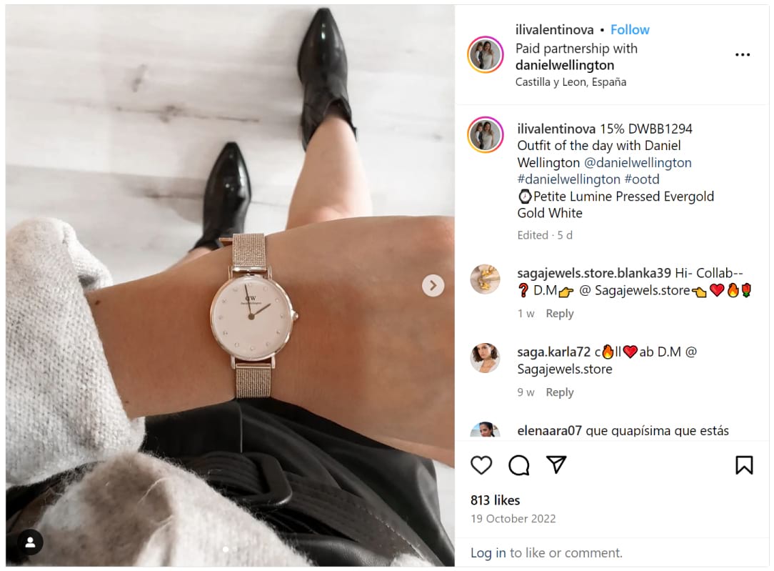 Instagram paid concern   station  with Daniel Wellington