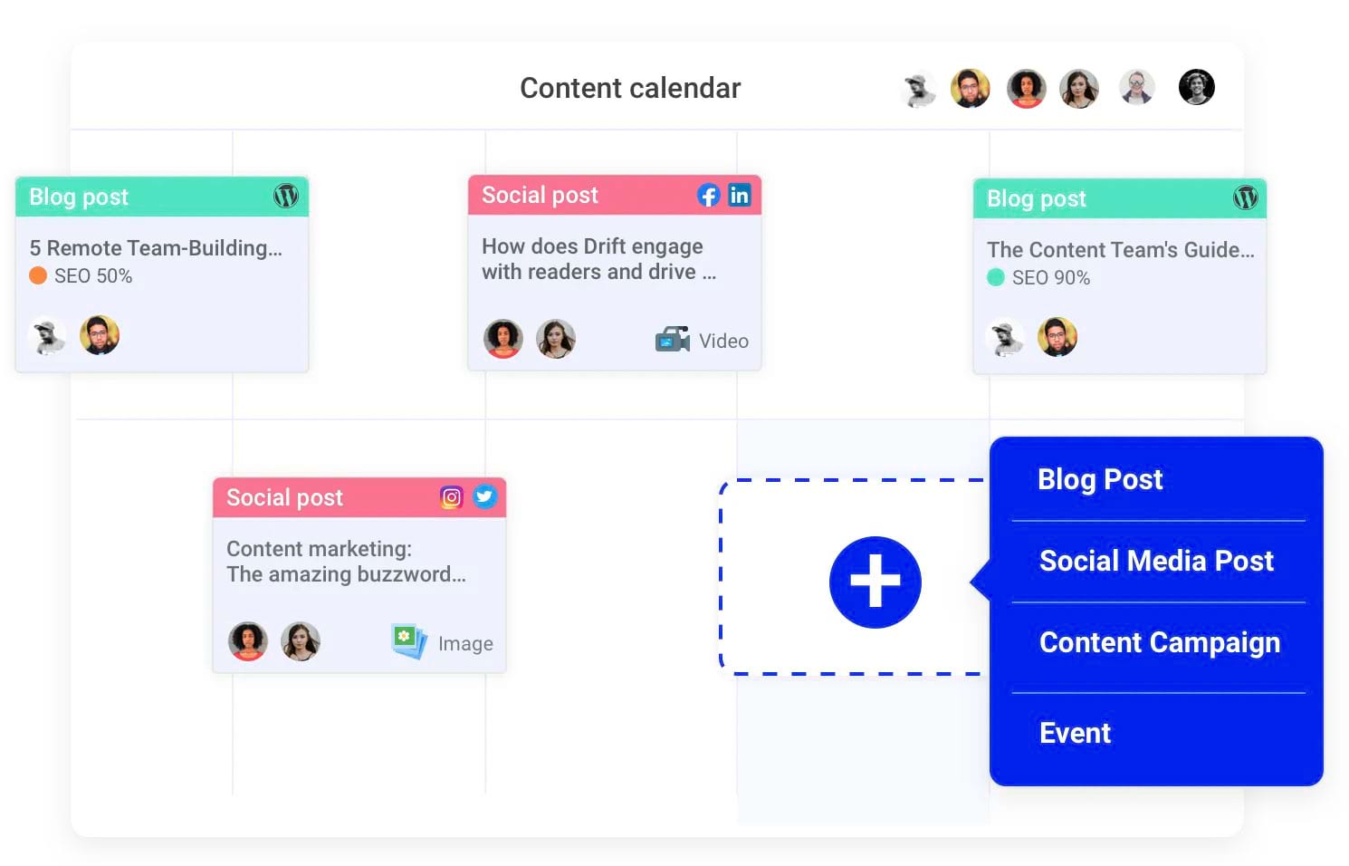 "Content calendar" dashboard in StoryChief