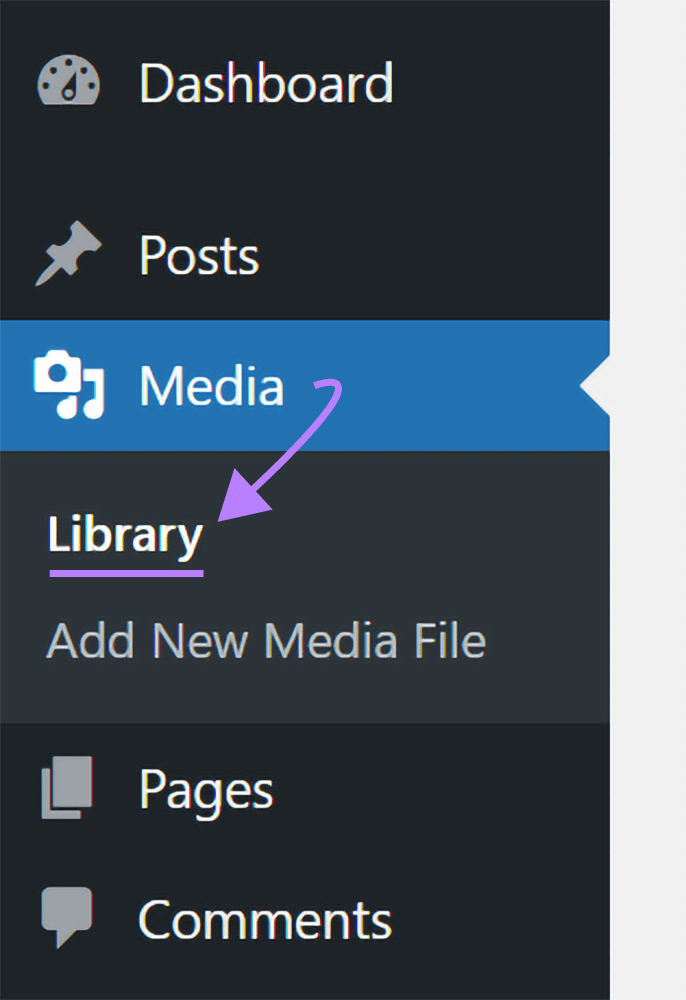 Library button in WordPress's navigation menu