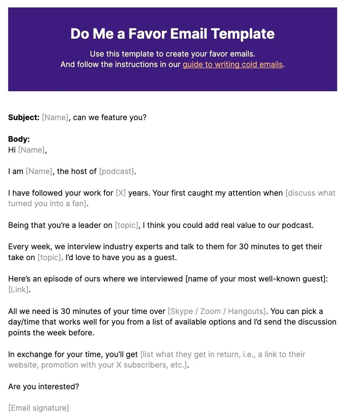 Do Me a Favor Email Template