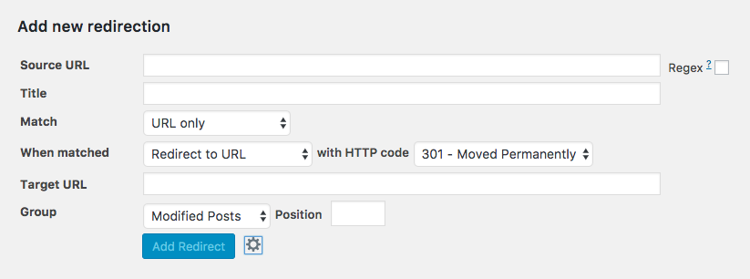 Tela de configuração do plugin Redirection