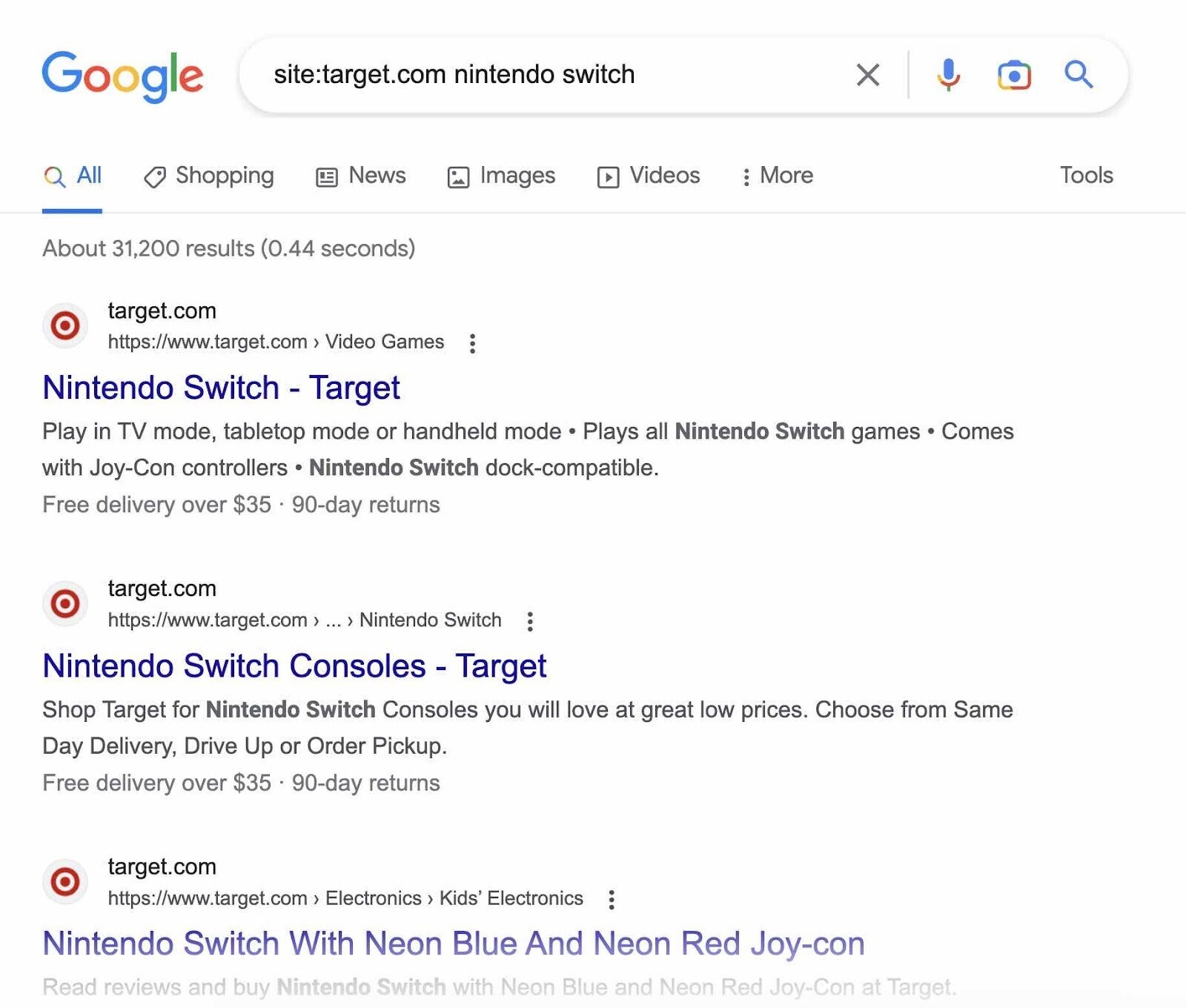 site:target.com nitendo switch results