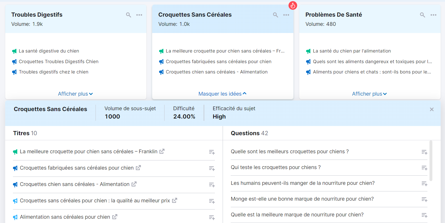 Topic Research, fiche, titres et questions