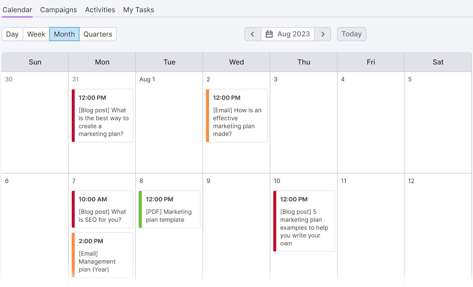 Semrush Marketing Calendar