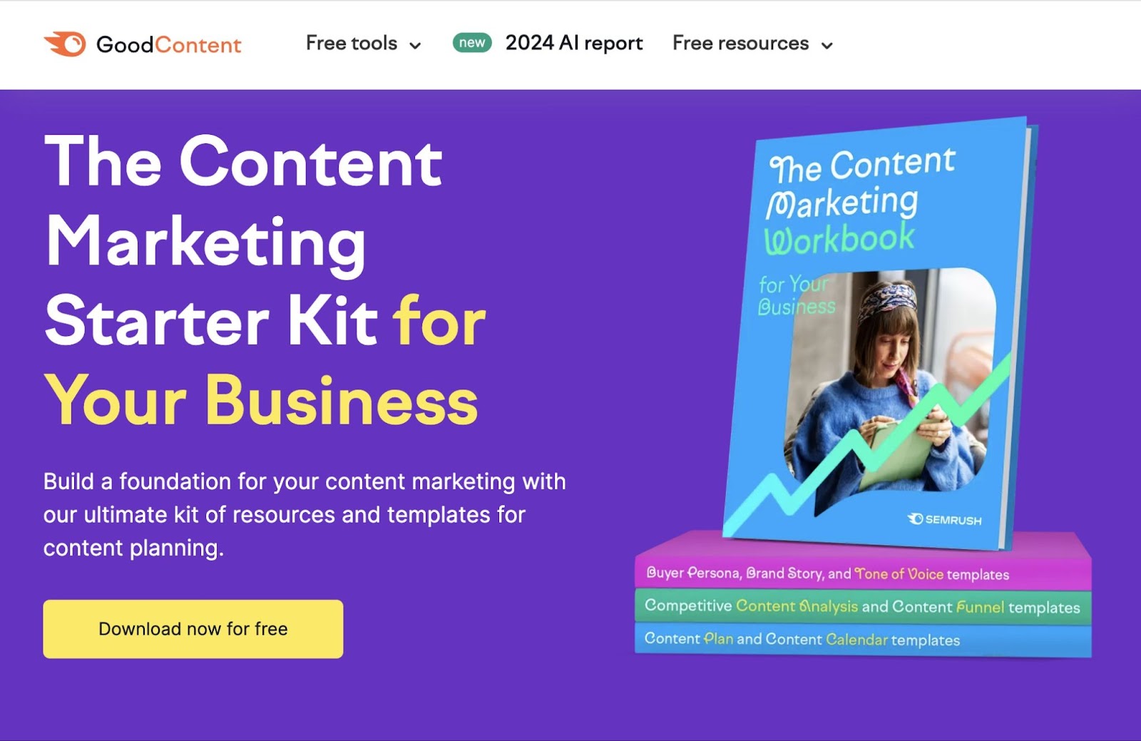 Semrush's The Content Marketing Starter Kit for Your Business ebook page