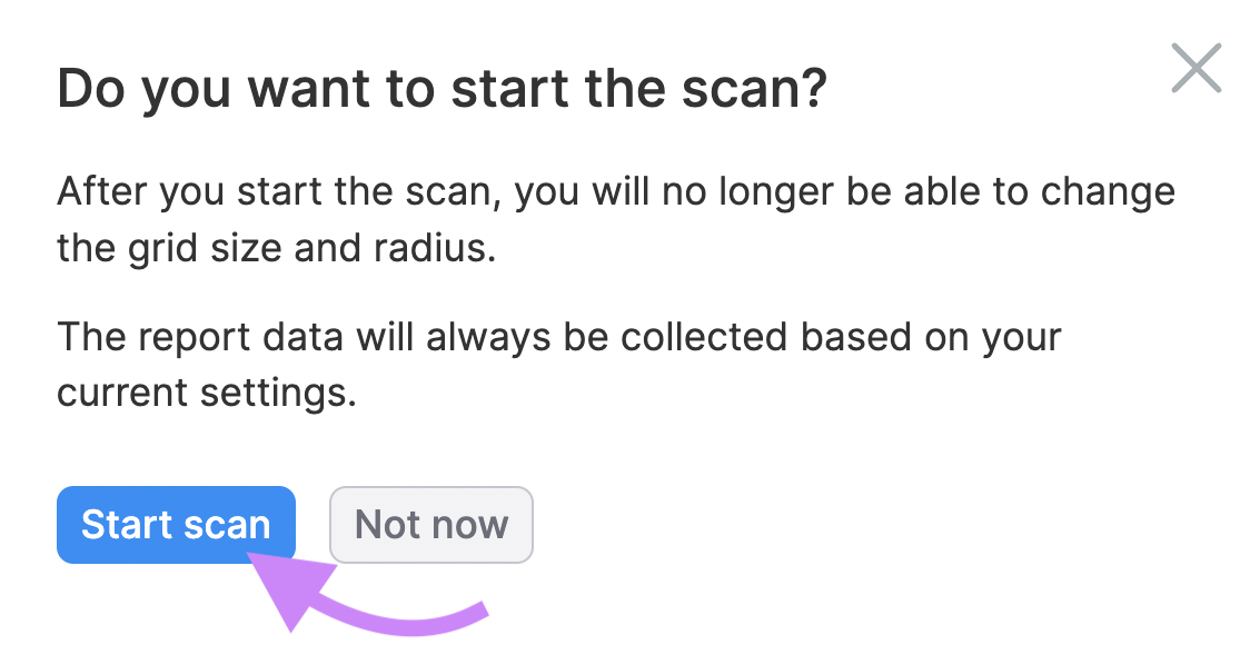 "Do you want to start the scan?" pop-up window