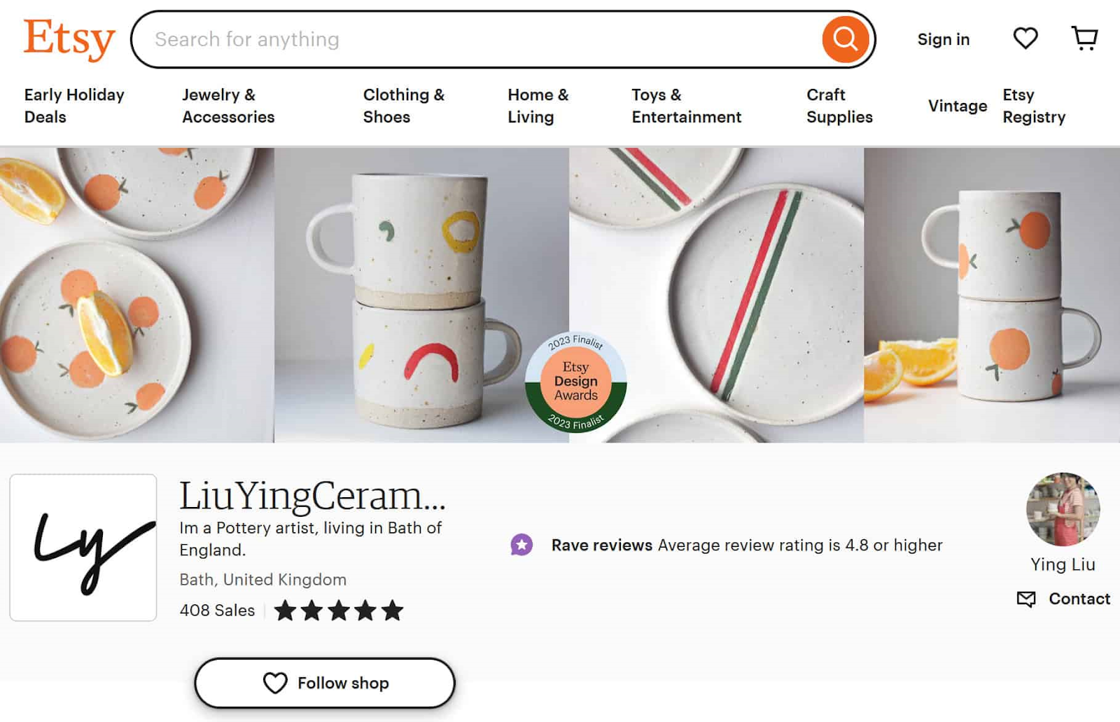 LiuYingCeramics's Etsy storefront