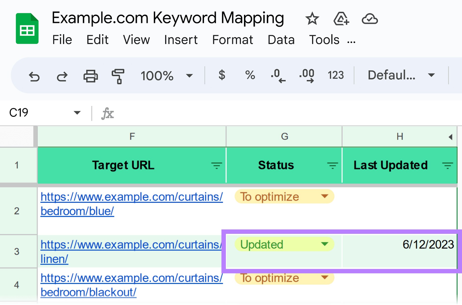 “Status” and “Last Updated” columns highlighted