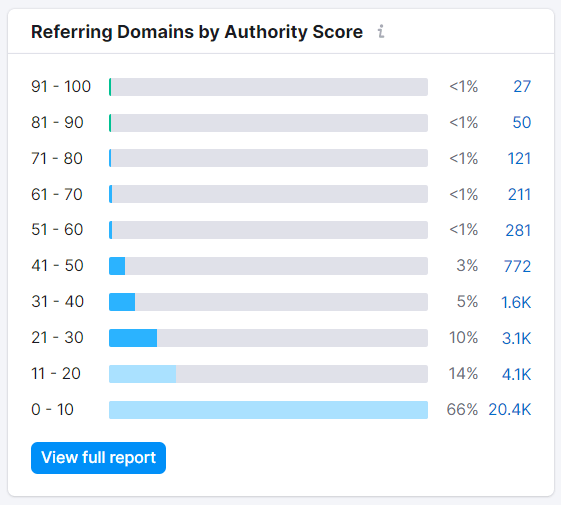 "Referring Domains by Authority Score" section of the report