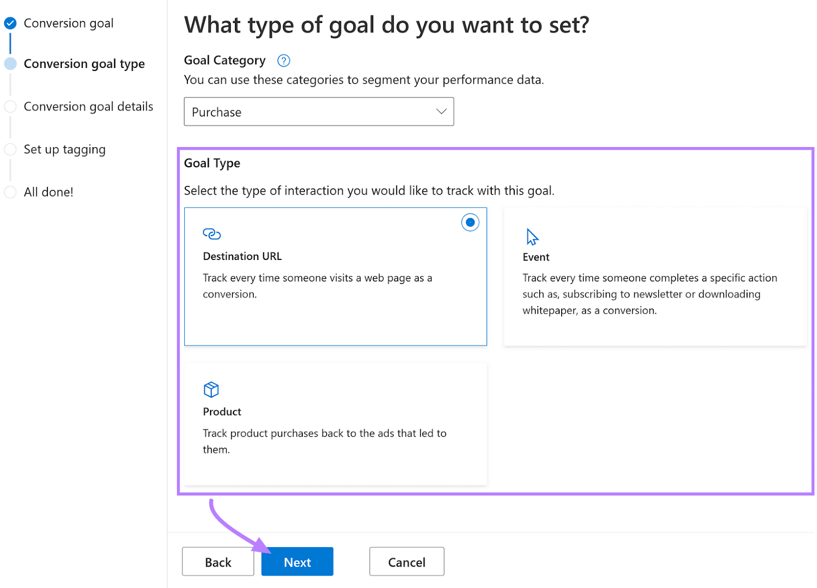 “Goal type" conception  of the tag configuration process