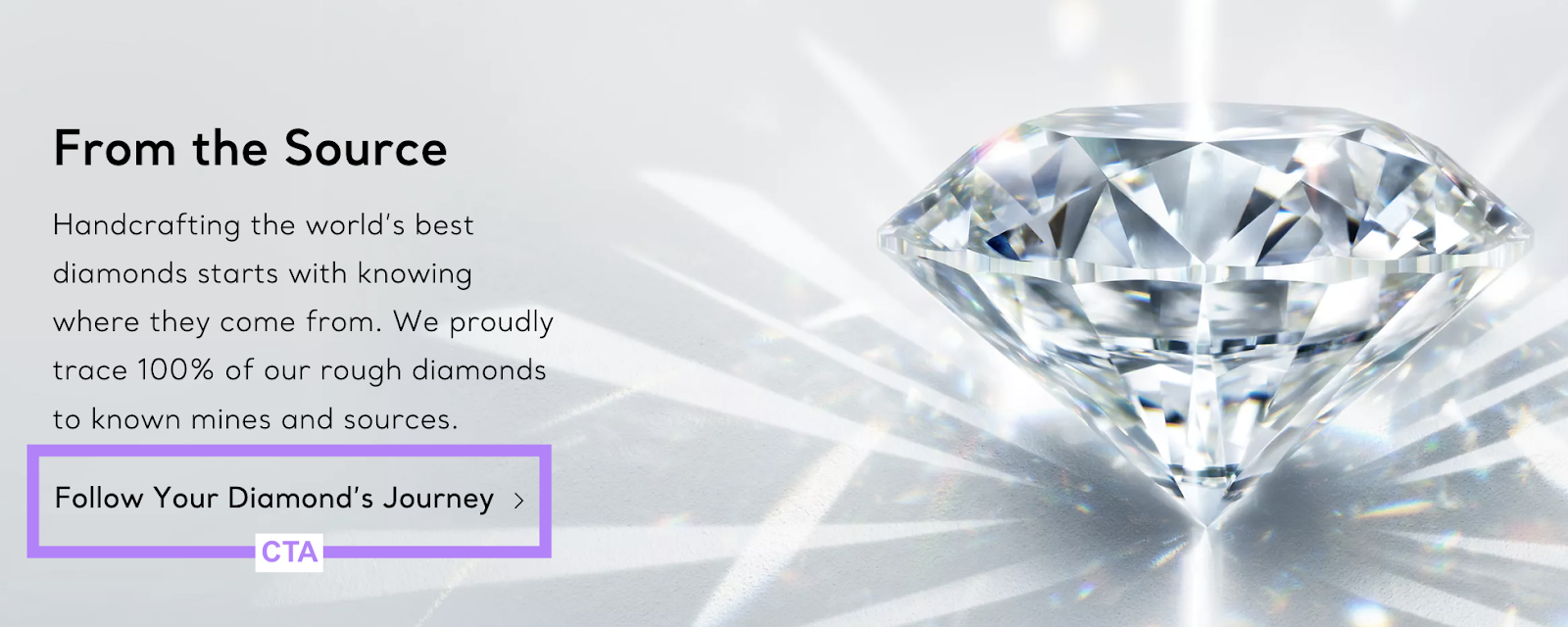 "Follow Your Diamond's Journey" CTA highlighted on Tiffany & Co's website