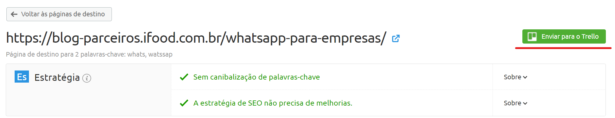 opção enviar para o trello