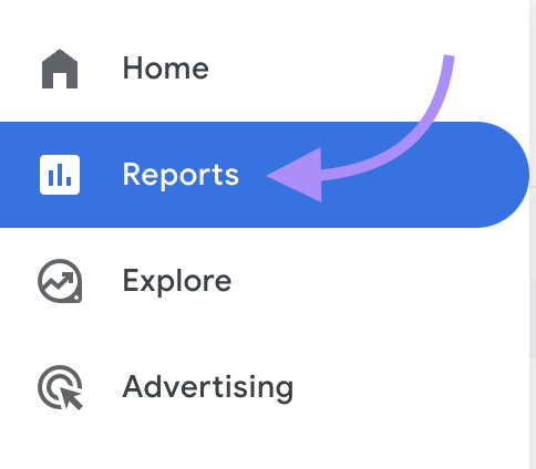 “Reports” ،on in the top left-hand corner highlighted