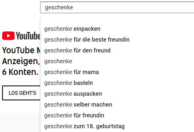 Keywords aus der YouTube-Suche