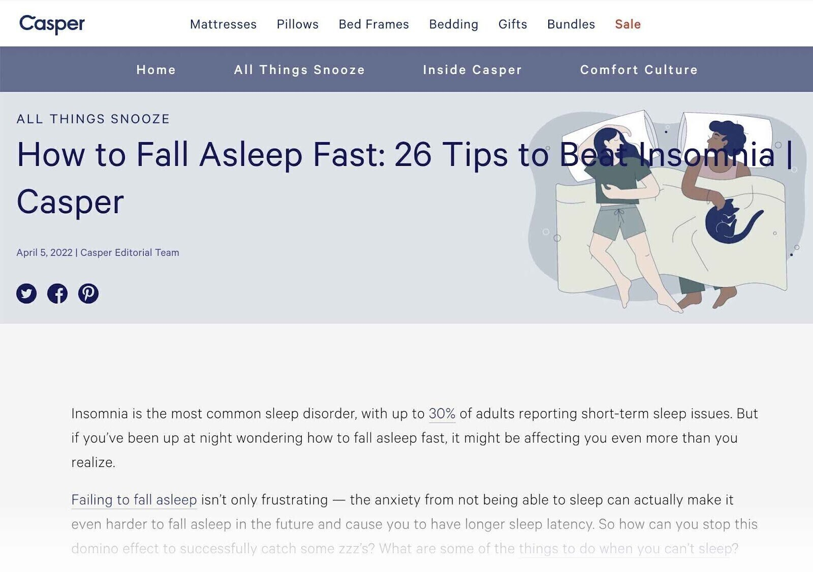 a blog post about how to fall asleep fast by mattress brand Casper
