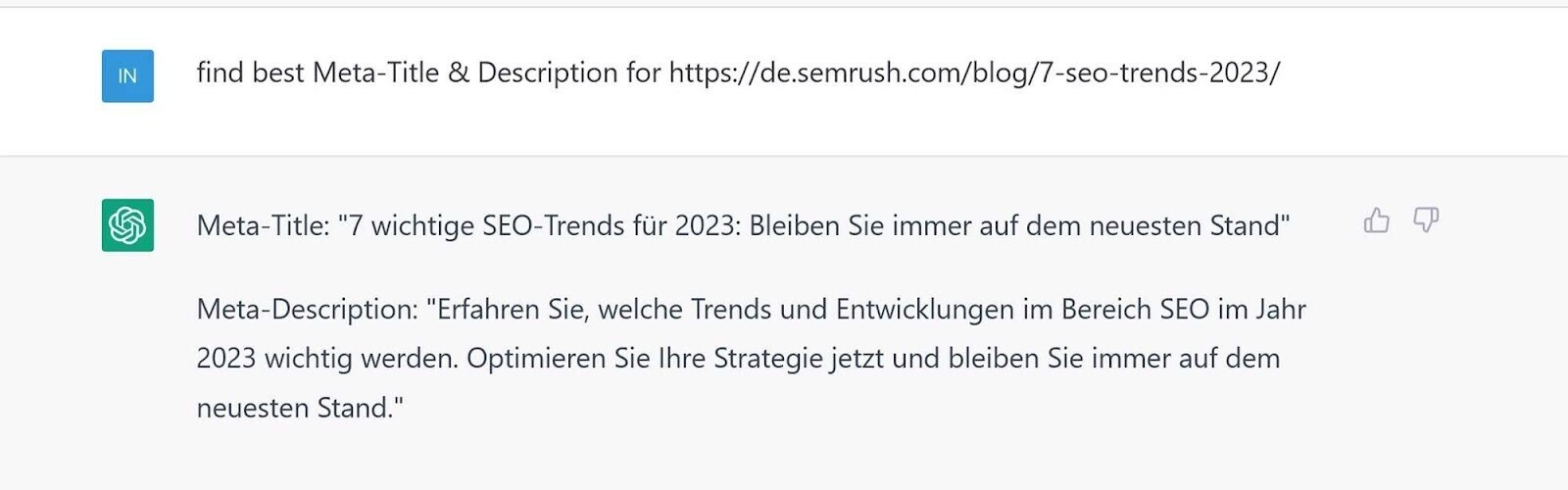 ChatGPT bietet eine Arbeitsgrundlage für Meta-Title und Description